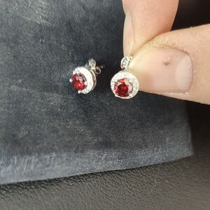 Elegant Silver and Red Stud Earrings
